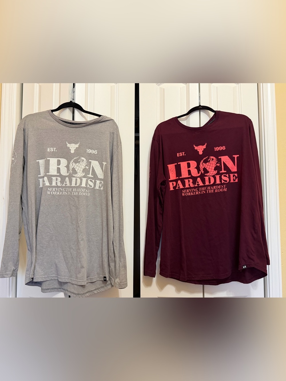Under Armour Iron Paradise Long Sleeve Tee - Gray and Burgundy - XXL